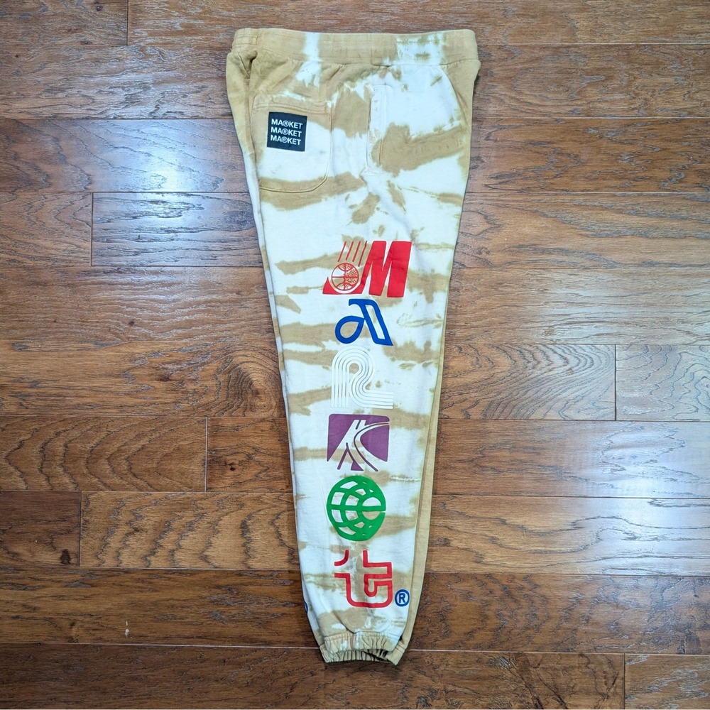 Market Mens Tie Dye‎ Sweatpants Tan White Cotton Fleece Joggers XL 34/38x30